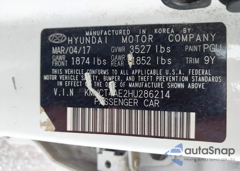2017 Hyundai Accent Se from USA, damaged, VIN KMHCT4AE2HU286214
